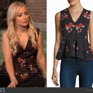 REBECCA TAYLOR || Sz S Black Floral‎ Marguerite Top ASO